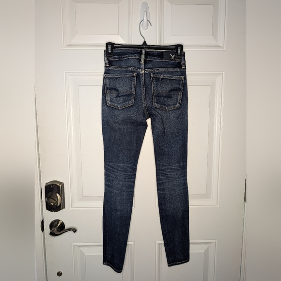 American Eagle Hi Rise Jegging Jeans Distressed Denim Size 0 360 Super Stretch - Picture 3 of 8